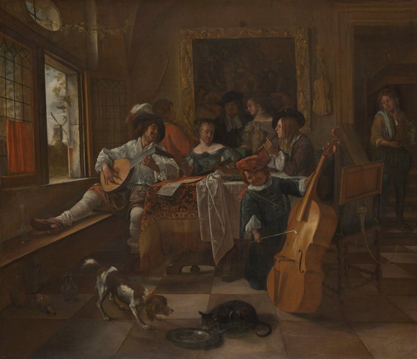 Jan Steen, The Family Concert (1666) — family members engaged in shared musical activity, coordination and negotiation made visible